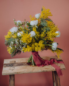 Bouquet of seasonal flowers mimosa delivery celebrate love