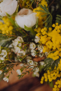 Bouquet of seasonal flowers mimosa delivery celebrate love